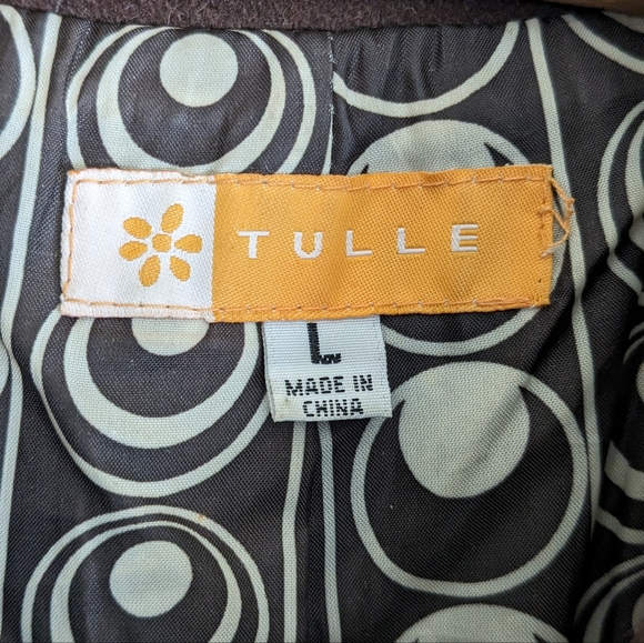 🍂 Tulle Peter Pan Collar Brown Coat Mod Lining Size L - Picture 8 of 8